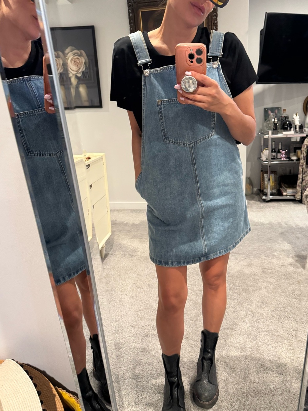 ONLY Light Wash Denim Utility Cottage Style Overalls Mini Skirt Dress Size 6 / M